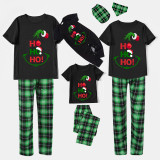 Christmas Matching Family Pajamas HO HO HO Monster Short Sleeve Green Plaids Pajamas Set