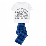 Family Matching Pajamas Exclusive Design Extreme Adventure Explore More Blue Plaid Pants Pajamas Set