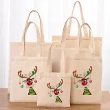Christmas Eco Friendly Funny Hanging Ornaments Antler Handle Canvas Tote Bag