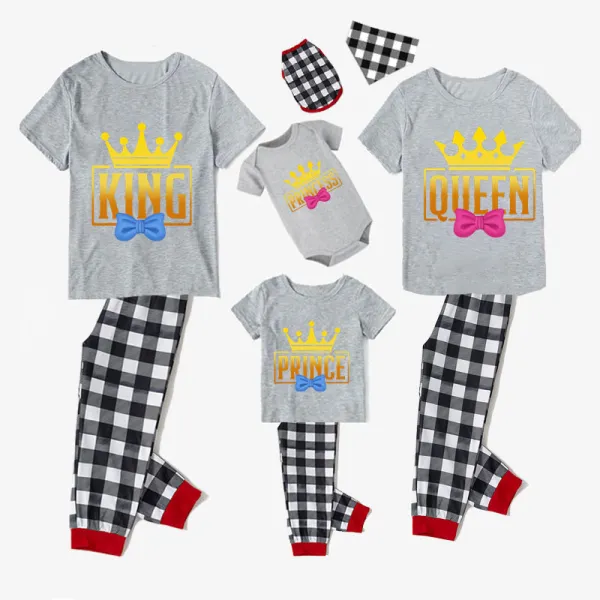 Family Matching Pajamas Exclusive Design King Prince Princess Queen Gray Short Long Pajamas Set