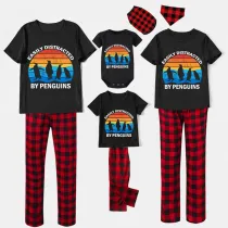 Family Matching Pajamas Exclusive Design Easily Distracted By Penguin Black And Red Plaid Pants Pajamas Set