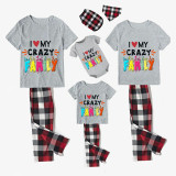 Family Matching Pajamas Exclusive Design I Love My Crazy Family Gray Short Long Pajamas Set