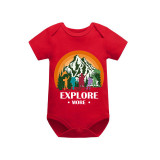 Family Matching Pajamas Exclusive Design Explore More Mountains Red Short Pajamas Set