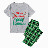 Christmas Matching Family Pajamas Merry Christmas Antler Tree Green Plaids Pajamas Set