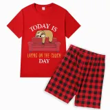 Family Matching Pajamas Exclusive Design Today Is Laying On The Couch Day Red Short Pajamas Set