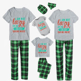 Family Matching Pajamas Exclusive Design I'm Not Lazy I'm On Energy Saving Mode Green Plaid Pants Pajamas Set