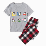 Family Matching Pajamas Exclusive Design Cute Penguins Gray Short Long Pajamas Set