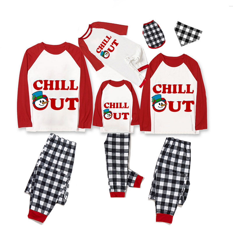 Christmas Matching Family Pajamas Chillin Out Snowman Plaids Pants Pajamas Set