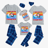 Family Matching Pajamas Exclusive Design I Believe I Can Fly Blue Plaid Pants Pajamas Set