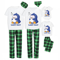 Family Matching Pajamas Exclusive Design Lazy Day Green Plaid Pants Pajamas Set