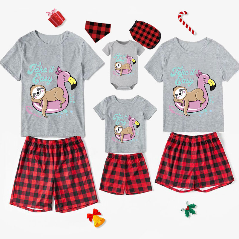 Family Matching Pajamas Exclusive Design Take It Easy Sloth White Short Pajamas Set