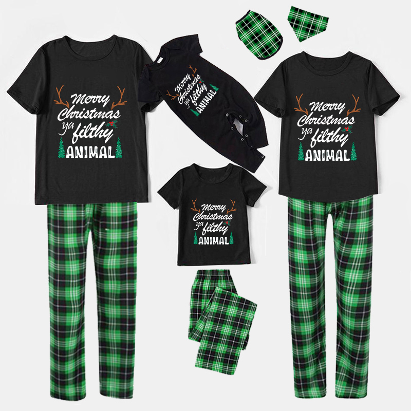 Christmas Matching Family Pajamas Merry Christmas Antler Tree Short Black Pajamas Set