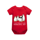 Family Matching Pajamas Exclusive Design I Just Really Like Penguins Ok Red Short Pajamas Set