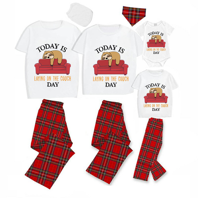 Family Matching Pajamas Exclusive Design Today Is Laying On The Couch Day White Short Long Pajamas Set
