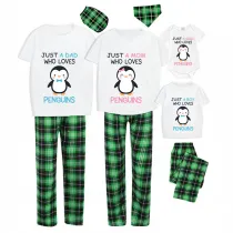 Family Matching Pajamas Exclusive Design Just Who Love Penguins Green Plaid Pants Pajamas Set