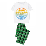 Family Matching Pajamas Exclusive Design Lazy Day Of Summer Green Plaid Pants Pajamas Set
