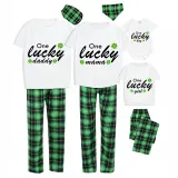 Family Matching Pajamas Exclusive Design One Lucky Green Plaid Pants Pajamas Set