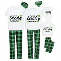 Family Matching Pajamas Exclusive Design One Lucky Green Plaid Pants Pajamas Set
