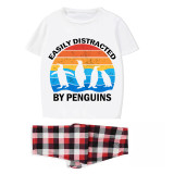 Family Matching Pajamas Exclusive Design Easily Distracted By Penguin White Short Long Pajamas Set