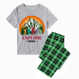 Family Matching Pajamas Exclusive Design Explore More Mountains Green Plaid Pants Pajamas Set