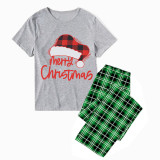 Christmas Matching Family Pajamas Merry Christmas Plaids Hat Green Plaids Pajamas Set