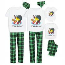 Family Matching Pajamas Exclusive Design It's Lazy Day Green Plaid Pants Pajamas Set