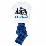 Christmas Matching Family Pajamas Merry Christmas House Short Blue Plaids Pajamas Set