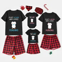 Family Matching Pajamas Exclusive Design Just Who Love Penguins Black And Red Plaid Pants Pajamas Set