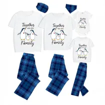 Family Matching Pajamas Exclusive Design Together We Are Family Penguin Blue Plaid Pants Pajamas Set