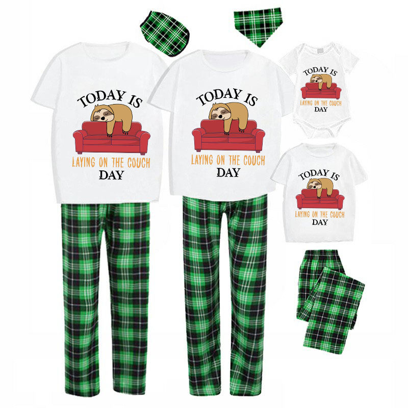Family Matching Pajamas Exclusive Design Today Is Laying On The Couch Day Green Plaid Pants Pajamas Set