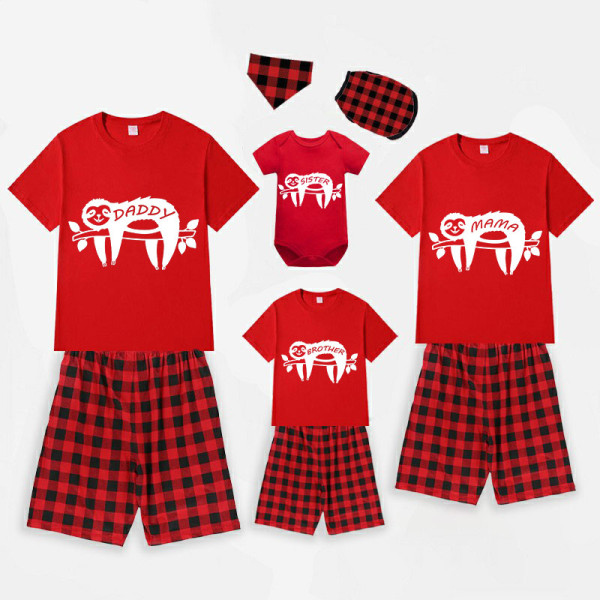 Family Matching Pajamas Exclusive Design Sloth Red Short Pajamas Set
