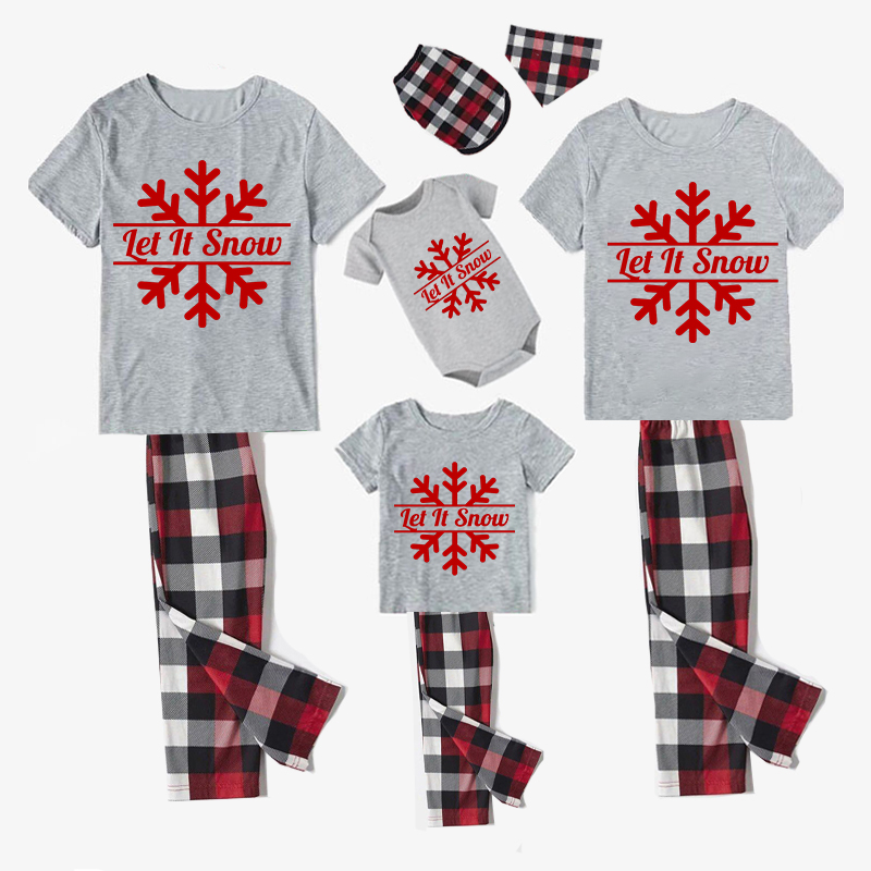 Christmas Matching Family Pajamas Let It Snow Snowman Gray Short Pajamas Set