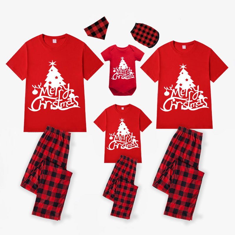 Christmas Matching Family Pajamas Merry Christmas Tree Red Pajamas Set