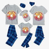 Family Matching Pajamas Exclusive Design 100% Lazy As Slow As Possible Blue Plaid Pants Pajamas Set
