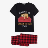 Family Matching Pajamas Exclusive Design Today Is Laying On The Couch Day Black And Red Plaid Pants Pajamas Set