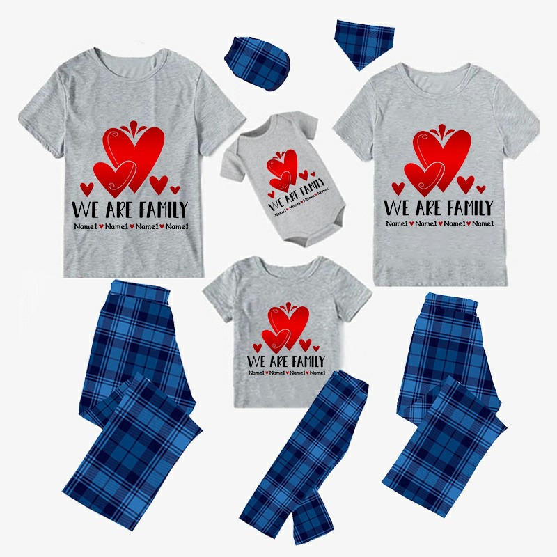 Family Matching Pajamas Exclusive Design Family Name Custom Blue Plaid Pants Pajamas Set