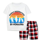 Family Matching Pajamas Exclusive Design Easily Distracted By Penguin White Short Pajamas Set