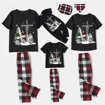 Christmas Matching Family Pajamas Crosses Snowmies Black Short Pajamas Set