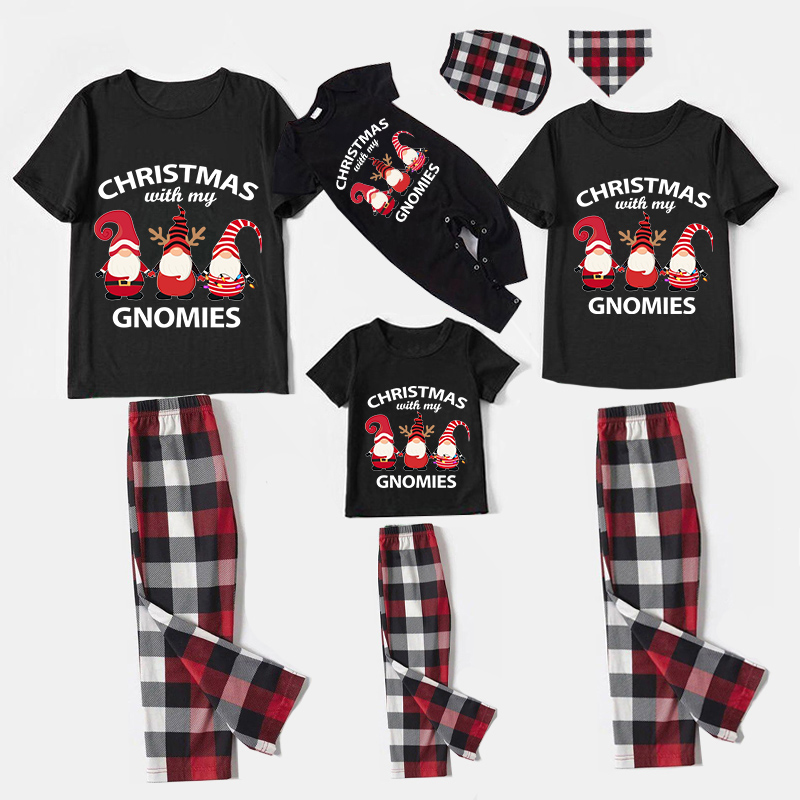 Christmas Matching Family Pajamas Christmas Gnomies Black Short Pajamas Set