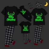 Christmas Matching Family Pajamas Luminous Merry Christmas Antler Black Short Pajamas Set