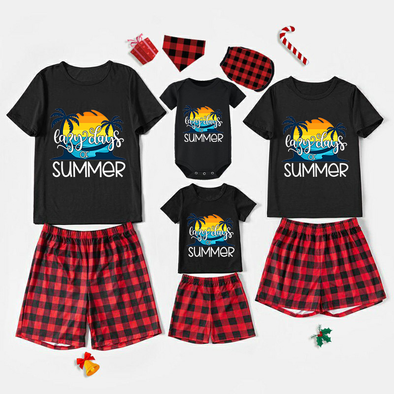 Family Matching Pajamas Exclusive Design Lazy Days Of Summer Black And Red Plaid Pants Pajamas Set