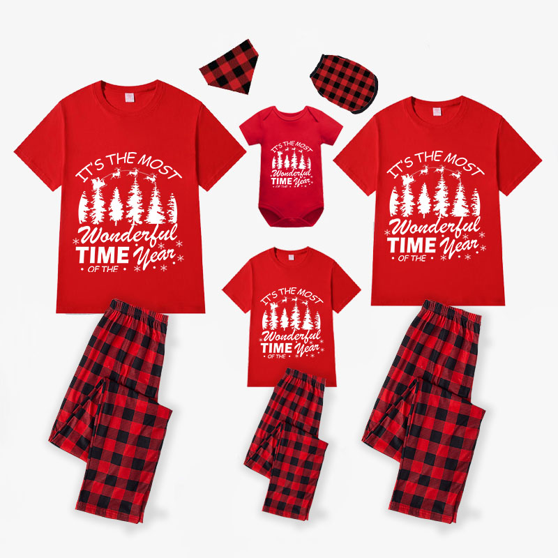 Christmas Matching Family Pajamas It's The Most Wonderful Time of The Year Christmas Tree Red Pajamas Set
