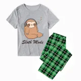 Family Matching Pajamas Exclusive Design Sloth Mode Green Plaid Pants Pajamas Set