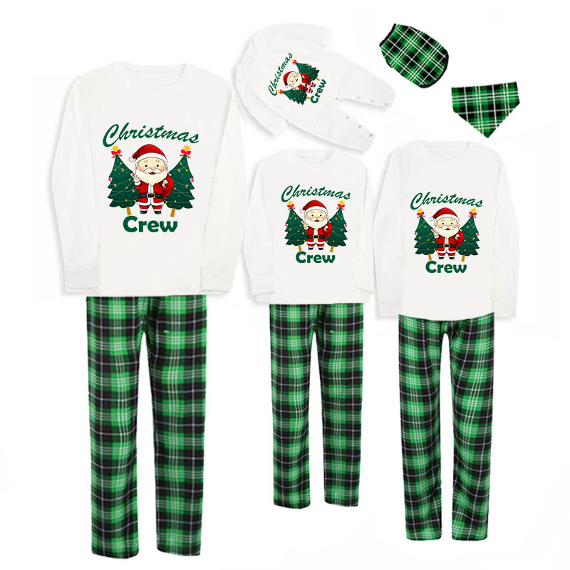 Christmas Matching Family Pajamas Merry Christmas Elephant Santa Green Plaids Pajamas Set