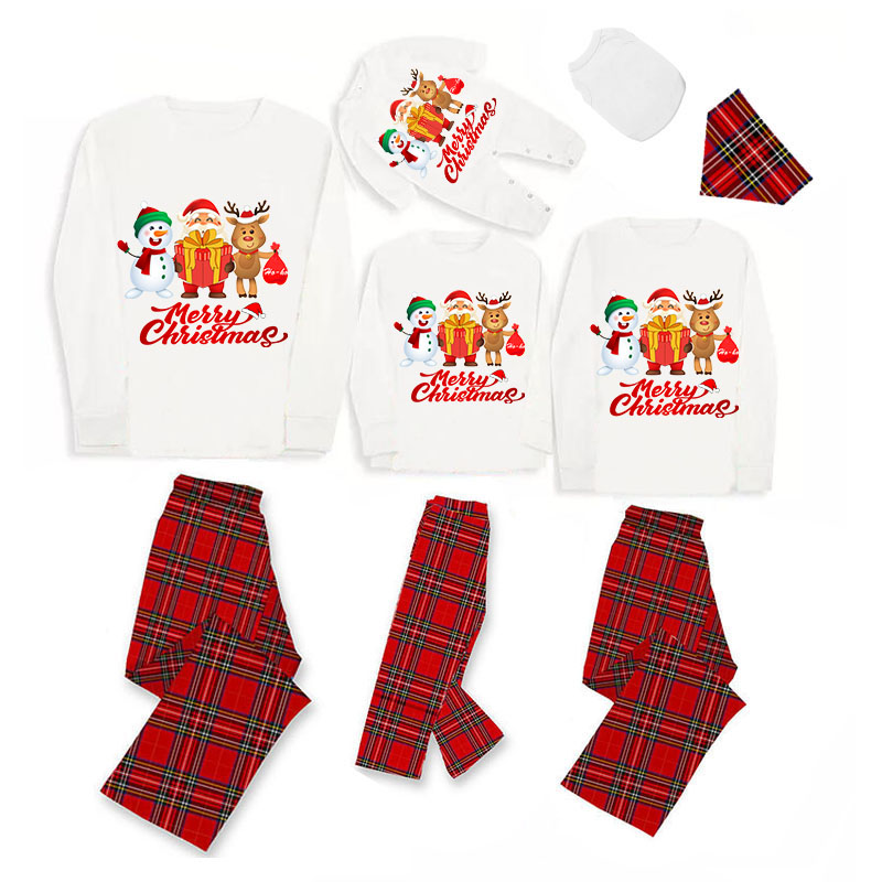 Christmas Matching Family Pajamas Merry Christmas Santa Gifts White Top Pajamas Set