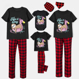 Family Matching Pajamas Exclusive Design Take It Easy Sloth Black And Red Plaid Pants Pajamas Set