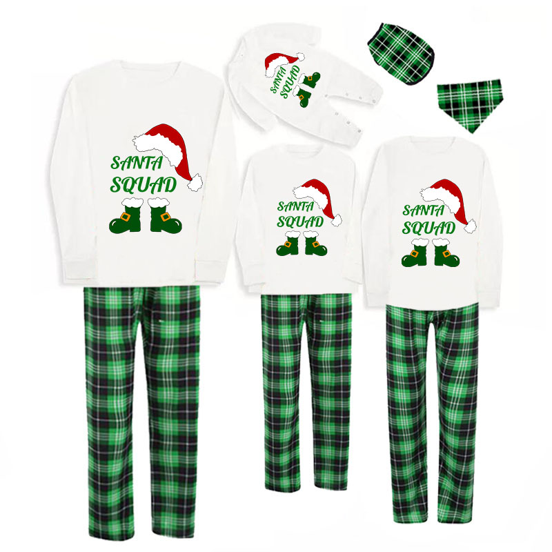 Christmas Matching Family Pajamas Bearded Santa Claus Green Plaids Pajamas Set