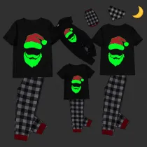 Christmas Matching Family Pajamas Luminous Glowing White Bearded Santa Black Short Pajamas Set