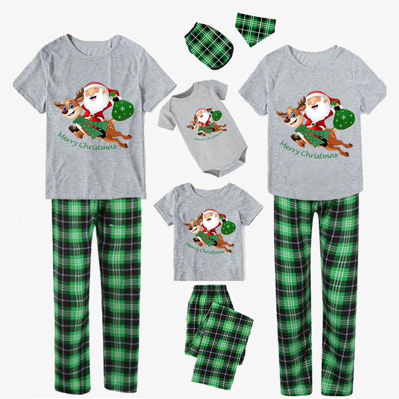Christmas Matching Family Pajamas Merry Christmas Santa Reindeer Short Gray Pajamas Set