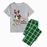 Christmas Matching Family Pajamas Dachshund Merry Christmas Short Sleeve Geen Plaids Pajamas Set